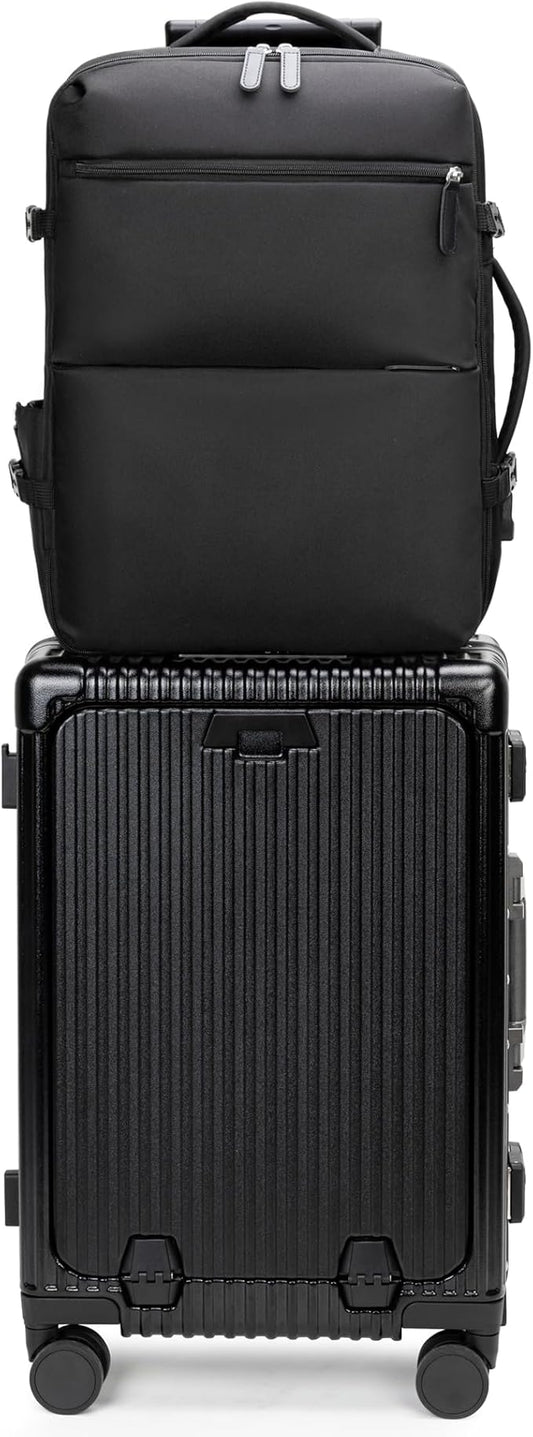 feilario 2 Piece Set 24in Aluminium Frame PC Hard Shell Spinner Wheels Luggage, Built-In TSA lock Carry on Suitcase, with Cup Holder, USB Port, Phone Holder