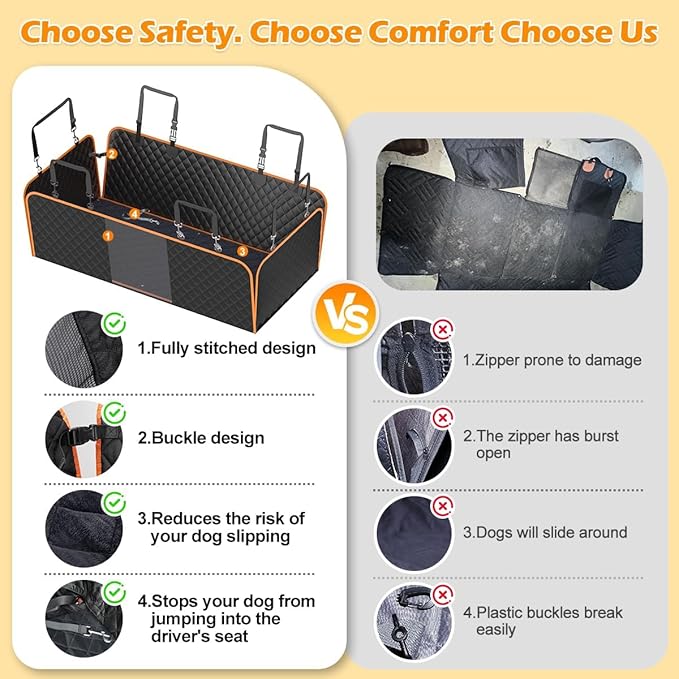 XL Dog Car Seat Extender for Full Size Truck with Hard Bottom, Waterproof Dog Car Seat Cover for Back Seat, Pet Seat Cover with Blanket Cushion for Crew Cab F150, Tundra, RAM 1500, Silverado