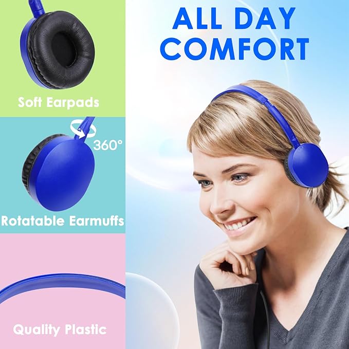 Bulk Headphones 50 Pack Multi Colored for Classroom Kids, Wholesale Wired Adjustable Headphones Earphones for Students, Schools, Children, Libraries, Museums