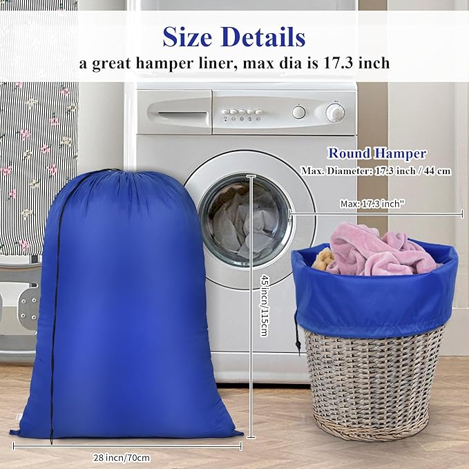 OTraki 28x45 inch Extra Large Laundry Bag 2 Pack Drawstring Laundry Hamper Bag Heavy Duty Dirty Clothes Bag Washable Organizer Storage for Camp Home Dorm Hotel Laundromat Blue