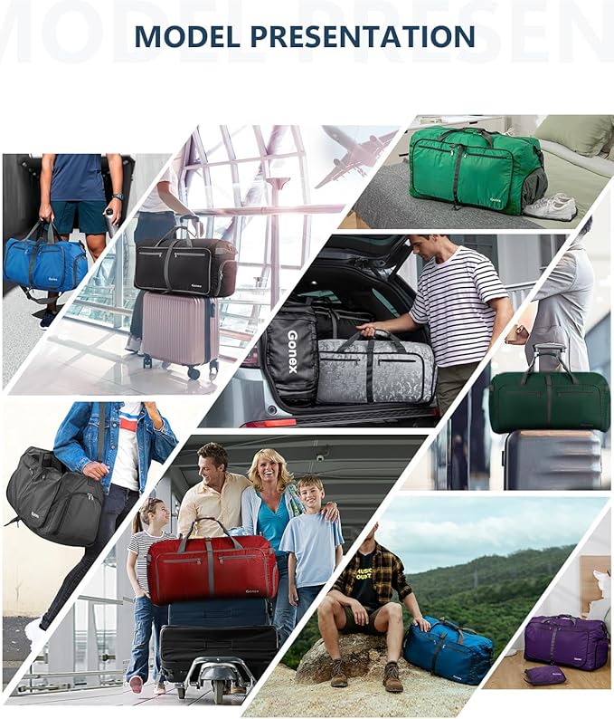Gonex 40L 60L 80L 100L 150L Large Foldable Travel Duffle Bag with Shoes Compartment, Packable Lightweight Water Repellent Duffel Bag for Camping Gym Weekender Bag