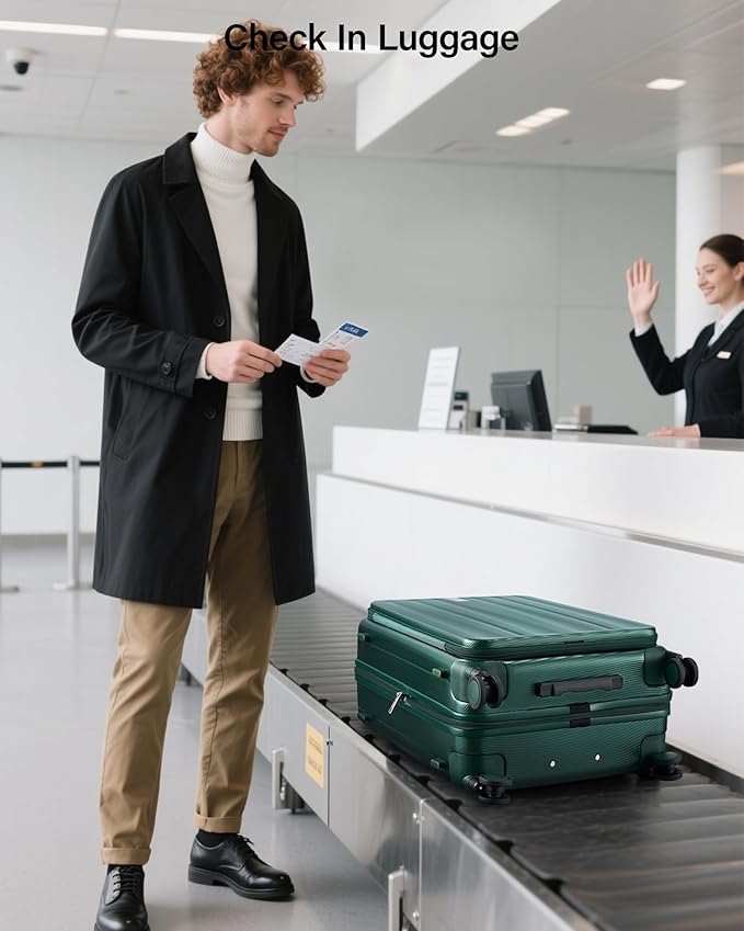 Hanke 26 Inch Expandable Luggage Top Opening Checked Bag Luggage Hard Shell Suitcases with Wheels Lightweight Travel Luggage Heavy Duty Luggage Suitcase with Lock for Woman Men-Blackish Green