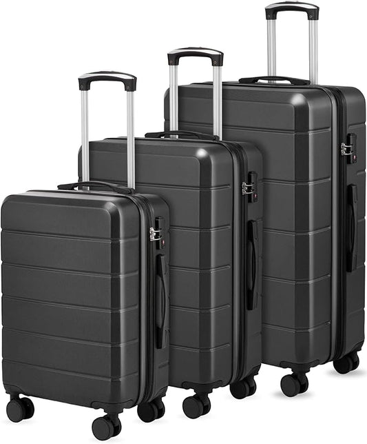 Luggage Sets 3 Piece, Expandable Hardside Suitcases with Wheels, Black