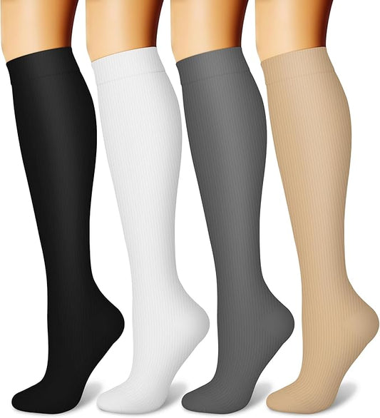 CHARMKING Compression Socks for Women and Men Circulation 4 Pairs 15-20 mmHg Best Support for Athletic Running Cycling