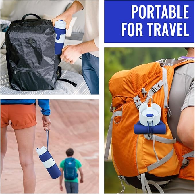 Nefeeko Collapsible Water Bottle, BPA Free 26oz Foldable Water Bottle for Travel Sports, Leak-Proof Spill-Proof Portable Water Bottles with Carabiner, Lightweight