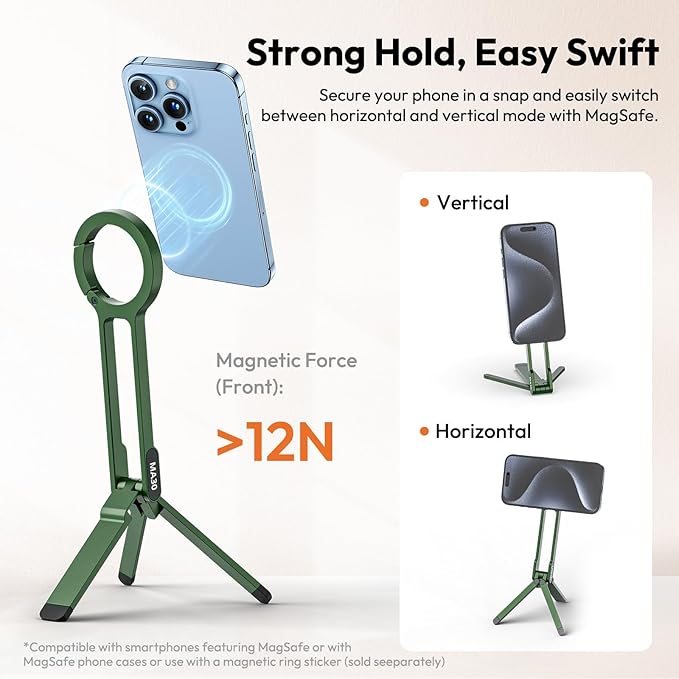 ULANZI MA30 Magnetic Phone Tripod Stand for iPhone - Aluminium Maglock Smartphone Mini Tripod Pocket Cell Phone Stand Strong Magnet Quick Mount Compatible with iPhone 17 16 15 14 13 12 Series, Green