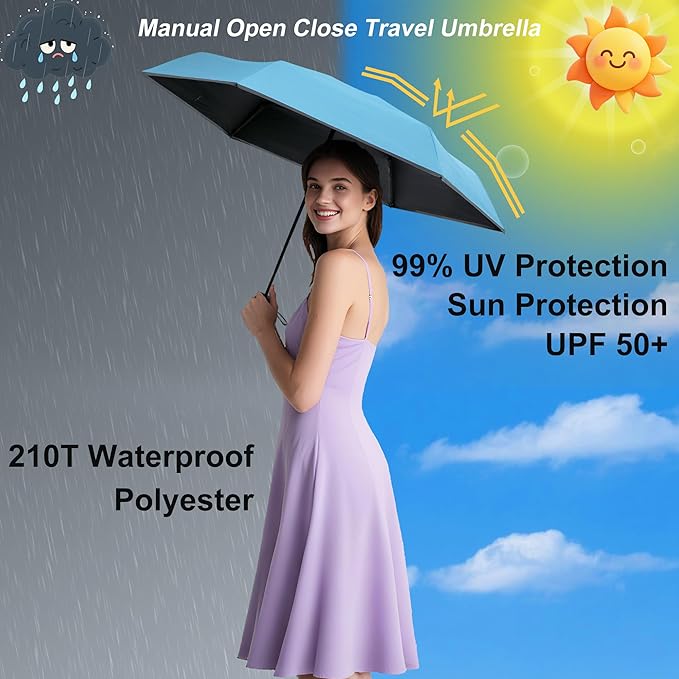 GAOYAING Mini Compact Travel Umbrella with Reflective Safety Stripes, Portable Folding Design with Case