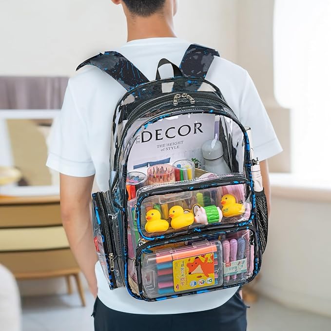 CAMTOP Clear Backpack Heavy Duty Transparent Bag See Through BookBag for Student School Work Festival Sport Travel (Y-Graffiti)