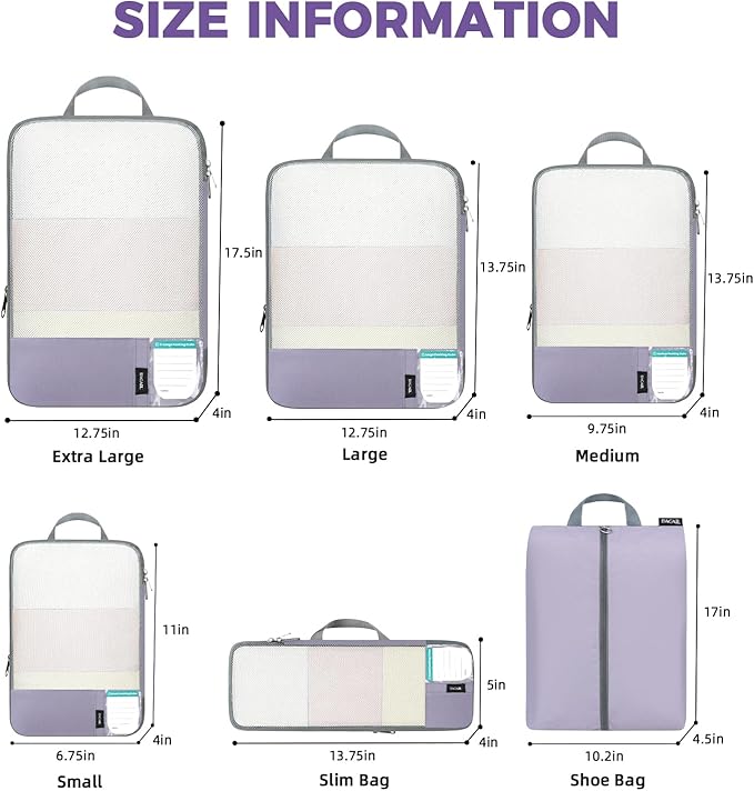 BAGAIL 6 Set/4 Set Lightweight Compression Packing Cubes with Packing List, Anti-Tearing Expandable Organizer Bags for Travel