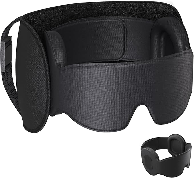 Travel Pillow for Airplanes, Upgraded Airplane Pillow with 3D Eye Mask and Ear Cover for Long Flight, 360° Support Sleep Head Hold, Flight Essentials Plane Headrest, Stop Bobblehead, Black