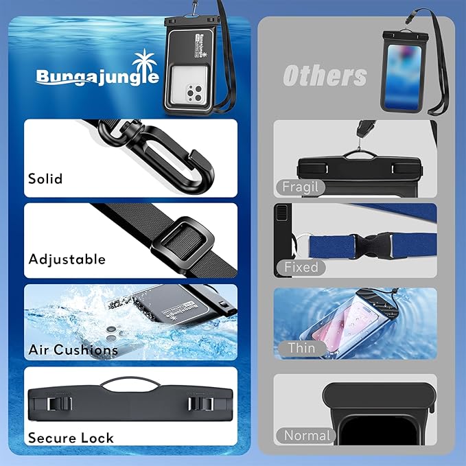 Waterproof Phone Pouch - 2 Pack IP68 Floating Waterproof Phone Case, Dry Bag Beach Cruise Essentials with Adjustable Lanyard for iPhone 16 Pro Max / 15 Pro / Galaxy S24 S23 (Black and Black)