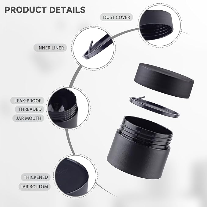 Travel Size Containers, Small Plastic Containers with Lids, 20 Gram Travel Container for Creams, Lotion, Toiletries, Makeup (4PCS Black Plastic Jars)
