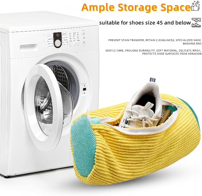 Shoe Wash Bags for Washing Machine (2 Pack), Reusable Laundry Bags for Sneakers, Footwear, Bike Shoes, 360° Deep Clean Shoe Washing Bag (Orange)