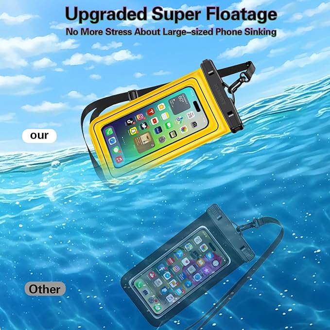 Floatable 3 Pack Multicolor Universal IP68 Floating Waterproof Phone Pouch,Adjustable Neck Lanyard Waterproof Phone Case Dry Bag for Apple iPhone,Samsung,and up to 8.3" Yellow,Orange,Green