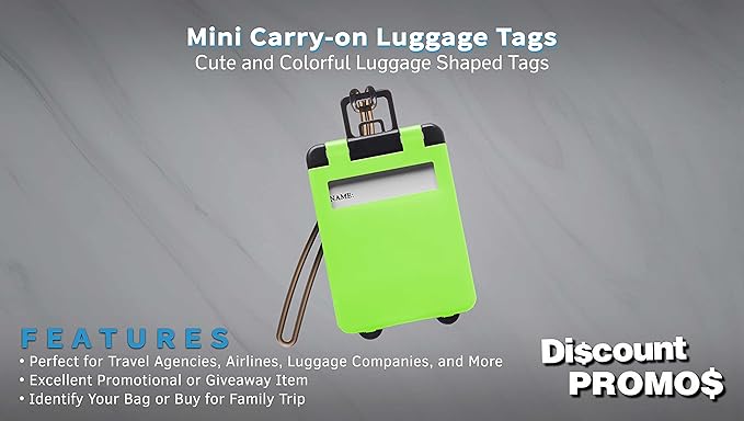 10 Mini Carry-on Luggage Tags Pack - Flip open cover, ID Sticker - Lime Green