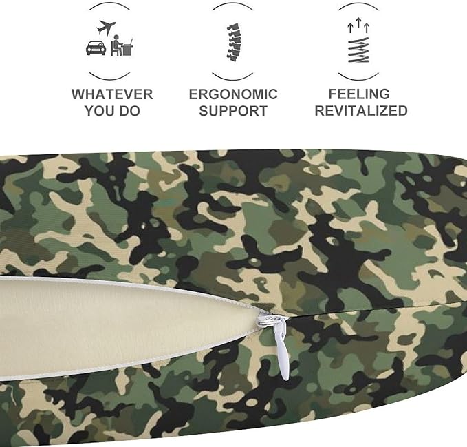 Memory Foam U-Shaped Travel Pillow Neck Pain Relief, Vietnam Tiger Stripe Camo U-Shape, Removable Cover Airplane Car Office