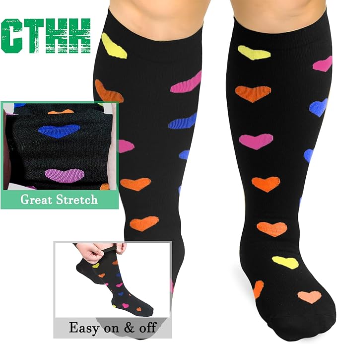 3 Pack Plus Size Compression Socks for Women & Men, Extra Wide Calf Knee High Stockings for Circulation Support