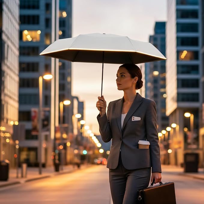 GAOYAING Mini Compact Travel Umbrella with Reflective Safety Stripes, Portable Folding Design with Case