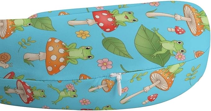 Breathable Memory Foam Neck Pillow, Funny Frog Mushroom Art U-Shaped, Head Support U-Shape Compact for Airplane Train Travel, Machine Washable Cover