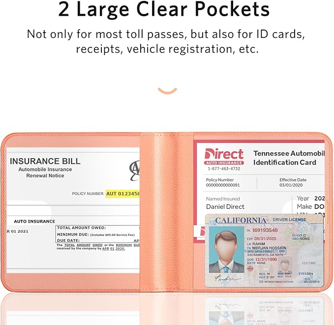 CoBak Car Registration and Insurance Holder - Vehicle Glove Box Car Organizer, Auto Truck Comparment Accessories Case for Essential Document, Driver License, Cards (Orange Pink)