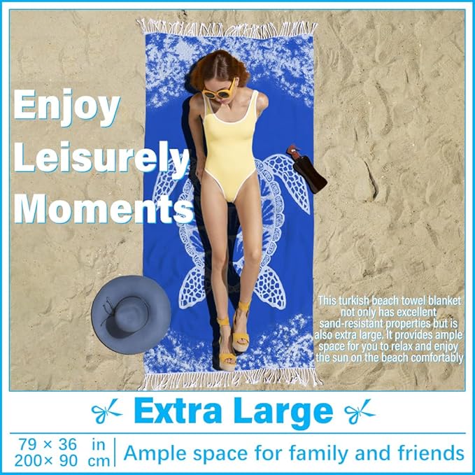 Thin Turkish Beach Towel Lightweight Soft Cotton Extra Large XL Oversized Sand Free Sandproof Absorbent Quick Dry Towels Cloud Bath Pool Travel Compact Essentials Accessories for Adult Gifts