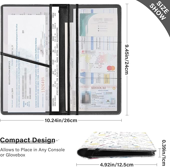 Bolaz Notebook Car Registration and Insurance Holder Leather Vehicle Document Glove Box Organizer for License Cards Accessories