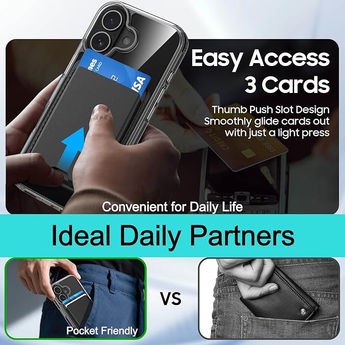 Ntwinro Magnetic for iPhone 17 Clear Case (Compatible with MagSafe) with Black Detachable Wallet & Card Holder for 3 Cards [RFID Blocking] Military Grade Protective Slim Phone Cover