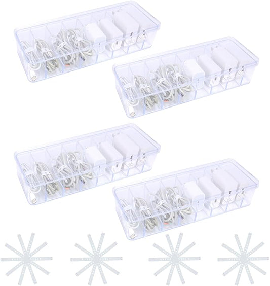4pcs, Cord Storage Organizer, with 40 Straps, Cable Storage Organizer, Charger Organizer, Cord Organizer Box, Charging Cord Organizer, Cord Organizer Storage, Transparent Plastic Box with Lid