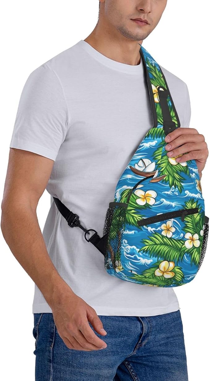 Hawaii Tropical Palm Sling Backpack Crossbody Bag Casual Chest Bags Travel Hiking Daypack Shoulder Bag for Women Men