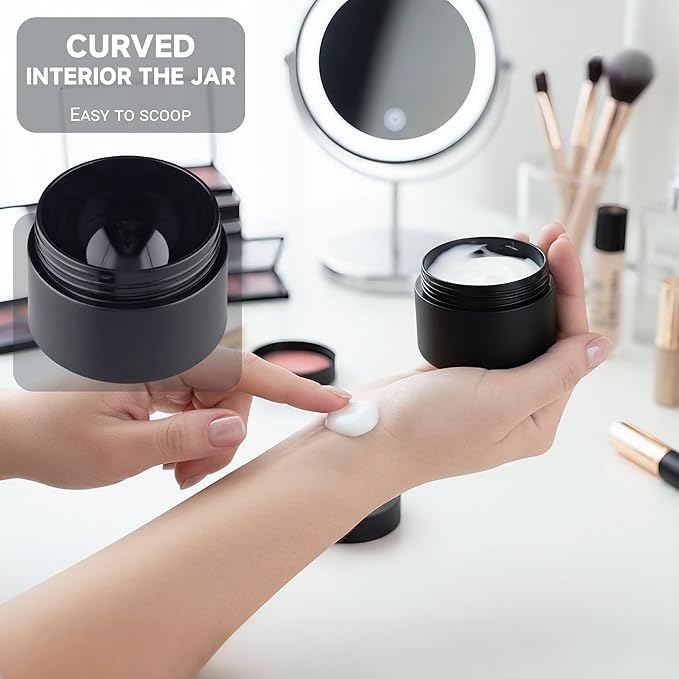 Travel Size Containers, 1OZ Small Plastic Containers with Lids, Travel Container for Creams, Lotion, Toiletries, Makeup (4PCS Black Plastic Jars)