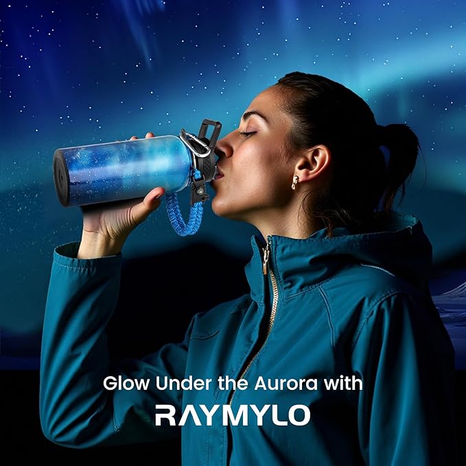 32oz Insulated Water Bottle, Triple Wall Vacuum Stainless Steel Water Bottles - Keeps Cold 48H, Reusable 1/4 Gallon water flask Jug for Gym, Sports, Camping, Hiking,Travel, Aurora-Blue