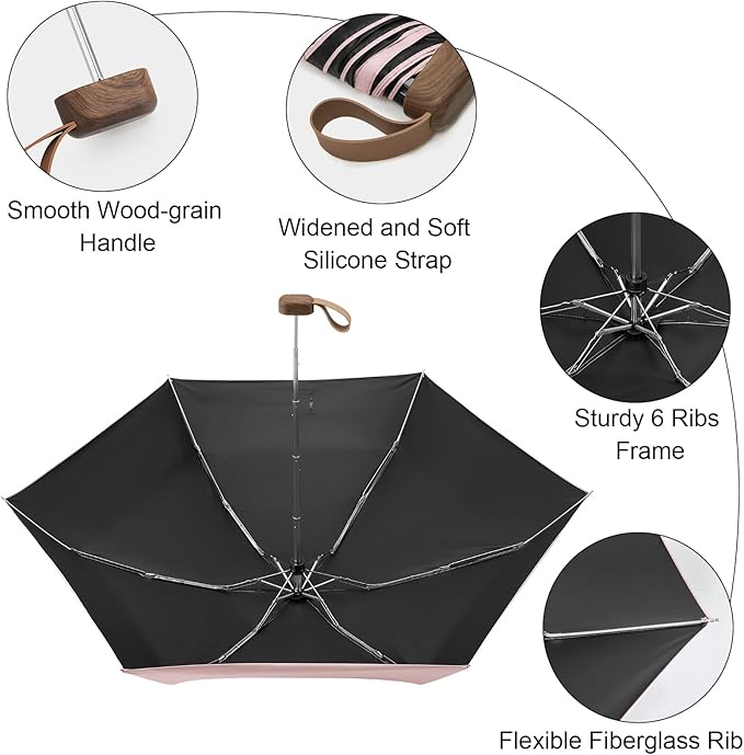 G4Free Mini Travel Folding Umbrella for Purse, Compact UPF 50+ UV Protection Sun & Rain Small Umbrella, Lightweight Portable Parasol Fits in Pocket, Wallet for Women Men