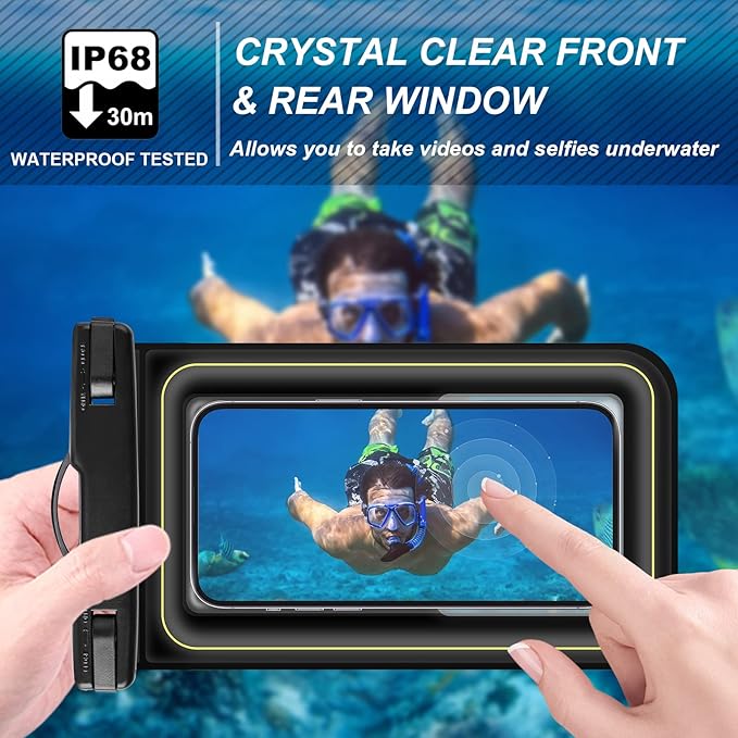 Large Waterproof Phone Pouch Floating, Phone Case Friendly, Up to 7.2'' Cell Phone Dry Bag, IP68 Waterproof Phone Case for iPhone Samsung Galaxy Google, Black