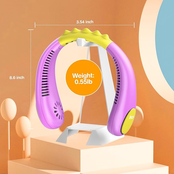 Kids Neck Fan, Portable Bladeless Fans for Kid 4-14Y Girls & Boys, 2600mAh USB Personal Mini Cooling Fan for Travel/Camping/Study, 4 Speeds, Lightweight, Compact, Perfect Summer Gifts for Kids