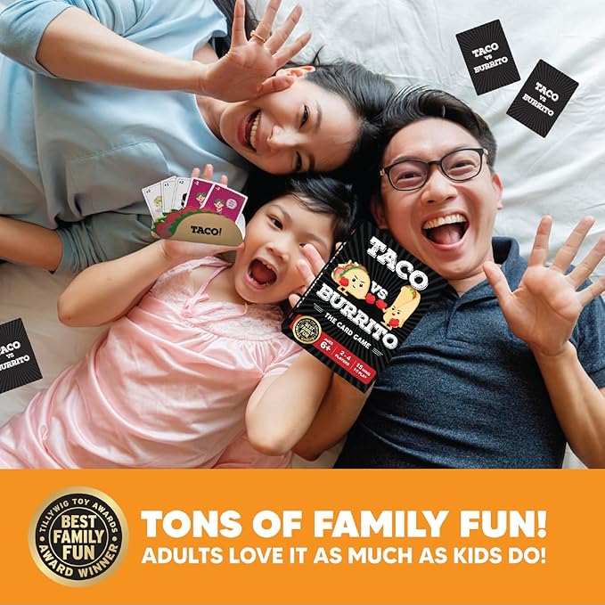 Taco vs Burrito - Family Card Game and Board Games for Kids 6-8, 8-12, Teens, and Adults - Fun, Fast-Paced, and Easy to Learn for Birthday, Game Night, Travel, and Parties