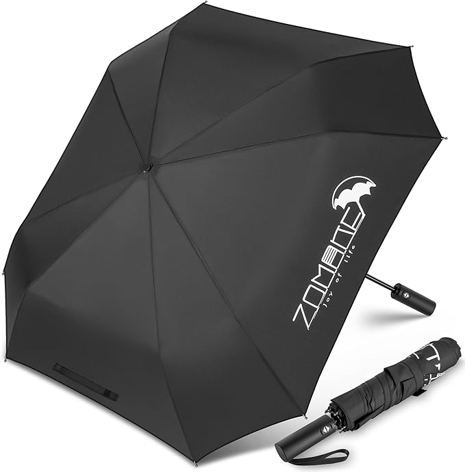 ZOMAKE Compact Large Umbrella 54 Inch, Foldable Automatic Large Travel Golf Umbrellas for Rain Windproof Collapsible For Men Women(Black)