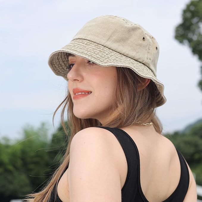 Washed Cotton Bucket Hats Packable Summer Outdoor Cap Travel Beach Sun Hat Plain Colors for Men Women