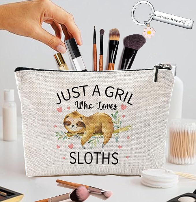 Makeup Bag Gifts for Girl Women, Funny Cosmetic Bag Birthday Christmas Gift for Sister Friend, Just A Girl Who Loves Sloth(Sloth)