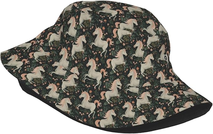 Unicorn and Pink Flower Fisherman Hat Summer Foldable UV Protection Sun Hat