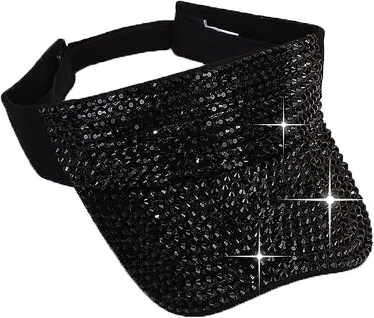 Bling Shiny Rhinestone Sports Sun Visor Hat for Women Summer Adjustable Breathable Beach Visor Caps Running Golf Sun Hat