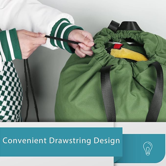 LOLOMLO Extra Large Canvas Laundry Bags with Handles & Drawstring Closure, Heavy Duty Tears Resistant Clothes Storage Travel Bags,25.5"x34",Army Green