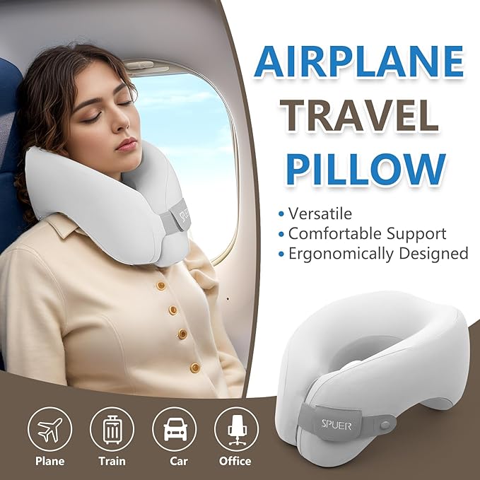 2in1 Ergonomic Memory Foam Travel Neck Pillow, Travel Pillow for All Sleep Positions on Flights, Road Trips, and Long Distance Travel with Drawstring Bag (Adjustable Hook & Loop Tape)
