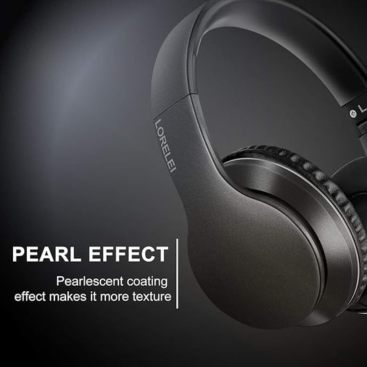 LORELEI X6 Over-Ear Wired Stereo Bass Headphones with Microphone, Lightweight, Foldable & Portable with 1.45M No-Tangle for Smartphone, Tablet, MP3/4, Space Black