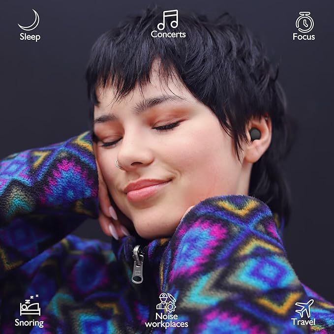 2 Pairs Ear Plugs for Sleeping, Soft Full Silicone Ear Plugs for Noise Reduction 25dB, Reusable Hearing Protection Earplugs for Concert, Focus, Noise Sensitivity, 8 Ear Tips in S/M/L - Black