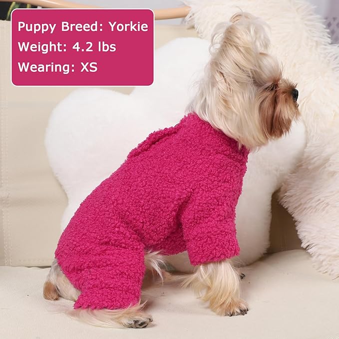 Dog Sweaters for Small Dogs Winter Dog Pajamas Sized Dogs Boy Girl Fleece Pet Clothes Puppy Outfit 4 Legs Jumpsuits for Chihuahua Yorkie Cat Apparel (Rose, X-Small)