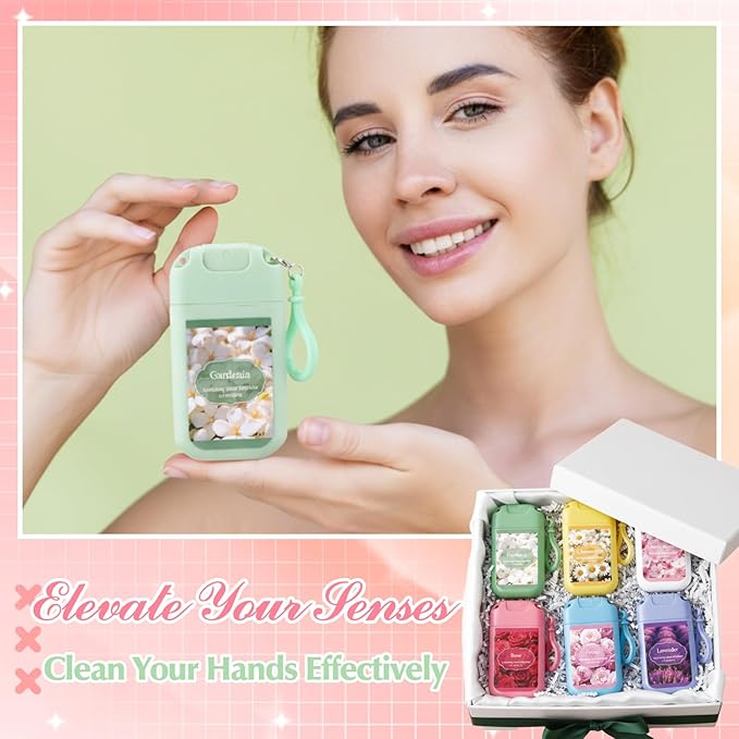 6 Pack Mini Hand Sanitizer Spray with Keychain Travel Size Scented Hydrating Hand Sanitizer Mist Portable Pocket Spray Bottle for Women Spring Gift