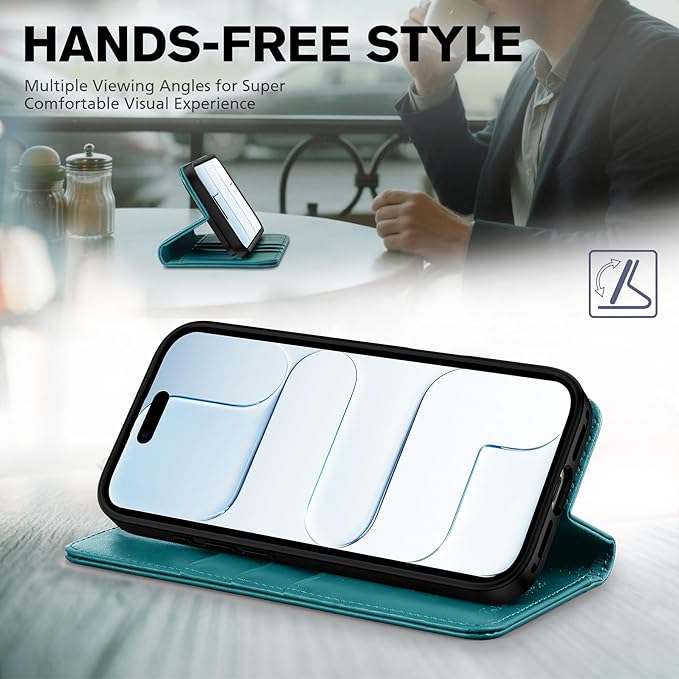 TUCCH Case Wallet for iPhone Air (6.5-Inch) 2025, [3 Card Slots] Kickstand [RFID Blocking] PU Leather Case, Flip Folio Cover with [TPU Shockproof Interior Shell], Teal Green