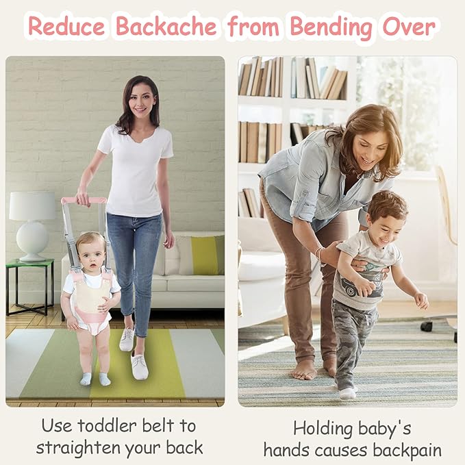 Baby Walker Breathable Baby Walking Harness Handheld Kids Walker Helper Toddler Infant Walker Harness Assistant Belt Pulling and Lifting Dual Use Walking Assistant Strap (Pink 1)