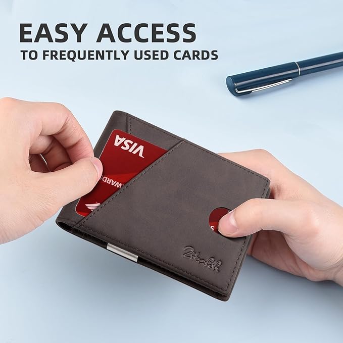 Zitahli Wallet for Men - with Money Clip Slim Leather Slots Credit Card Holder RFID Blocking Bifold Minimalist Wallets with Gift Box