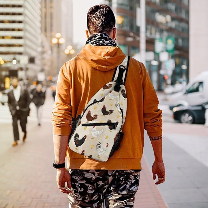 SWEET TANG Large Capacity Sling Chest Bag Backpack, Fashion Daypack Funny Colorful Rooster Cute Chicken, Cross Body Funny Shoulder Sack with Adjutable Strap for Men Women Travel